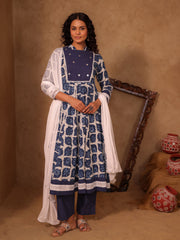 Baani Indigo Blue Dabu Hand Block Cotton Anarkali Set