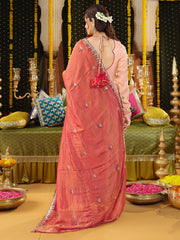 Peach Tissue Heavy Embroidered Anarkali Suit Set