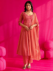 Samaira Peach Cotton Anarkali Suit Set
