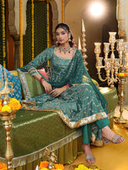 Teal Heavy Embroidered Anarkali Suit Set