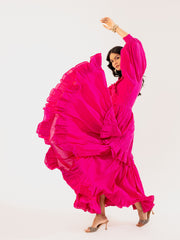 Fuchsia - Magenta Cotton Tiered Maxi Dress with Ruffle Detail