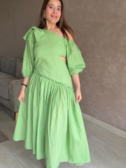 Meadow Muse – Green Cotton Puff Sleeve Dress