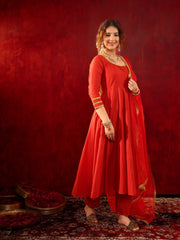 Ruhani Laal Cotton Anarkali Suit Set