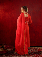 Ruhani Laal Cotton Anarkali Suit Set