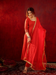 Ruhani Laal Cotton Anarkali Suit Set