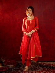 Ruhani Laal Cotton Anarkali Suit Set