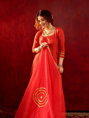 Ruhani Laal Cotton Anarkali Suit Set