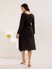 Black Floral Embroidered Cotton Midi Dress