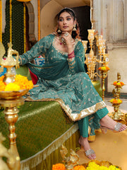Teal Heavy Embroidered Anarkali Suit Set