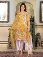 Asheera Yellow Floral Handblock Suit Set