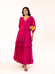 Fuchsia - Magenta Cotton Tiered Maxi Dress with Ruffle Detail