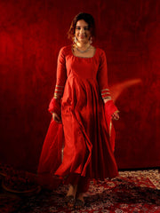 Ruhani Laal Cotton Anarkali Suit Set