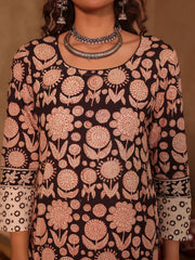 Sunaina Floral Hand Block Cotton Straight Kurta Set