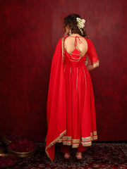 Sindoor Red Zardozi Hand Embroidery Anarkali Suit Set