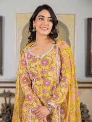 Asheera Yellow Floral Handblock Suit Set