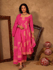Pink Paisley Hand Block Print Cotton A-Line Kurta