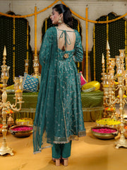 Teal Heavy Embroidered Anarkali Suit Set
