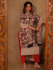 Sunaina Floral Hand Block Cotton Straight Kurta Set