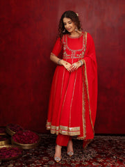 Sindoor Red Zardozi Hand Embroidery Anarkali Suit Set