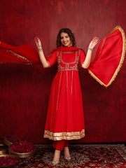 Sindoor Red Zardozi Hand Embroidery Anarkali Suit Set