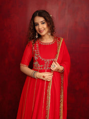 Sindoor Red Zardozi Hand Embroidery Anarkali Suit Set