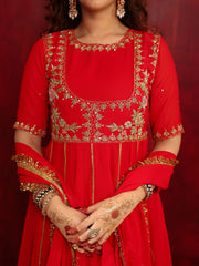 Sindoor Red Zardozi Hand Embroidery Anarkali Suit Set