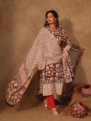 Sunaina Floral Hand Block Cotton Straight Kurta Set