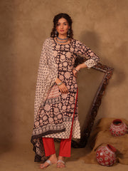 Sunaina Floral Hand Block Cotton Straight Kurta Set