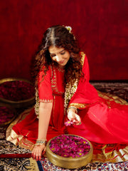 Sindoor Red Zardozi Hand Embroidery Anarkali Suit Set