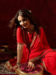 Sindoor Red Zardozi Hand Embroidery Anarkali Suit Set