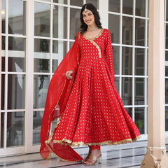 Karwachauth Red Jacquard Anarkali Suit Set