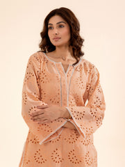 Peach Hakoba Kurta Set with Cutwork Embroidery