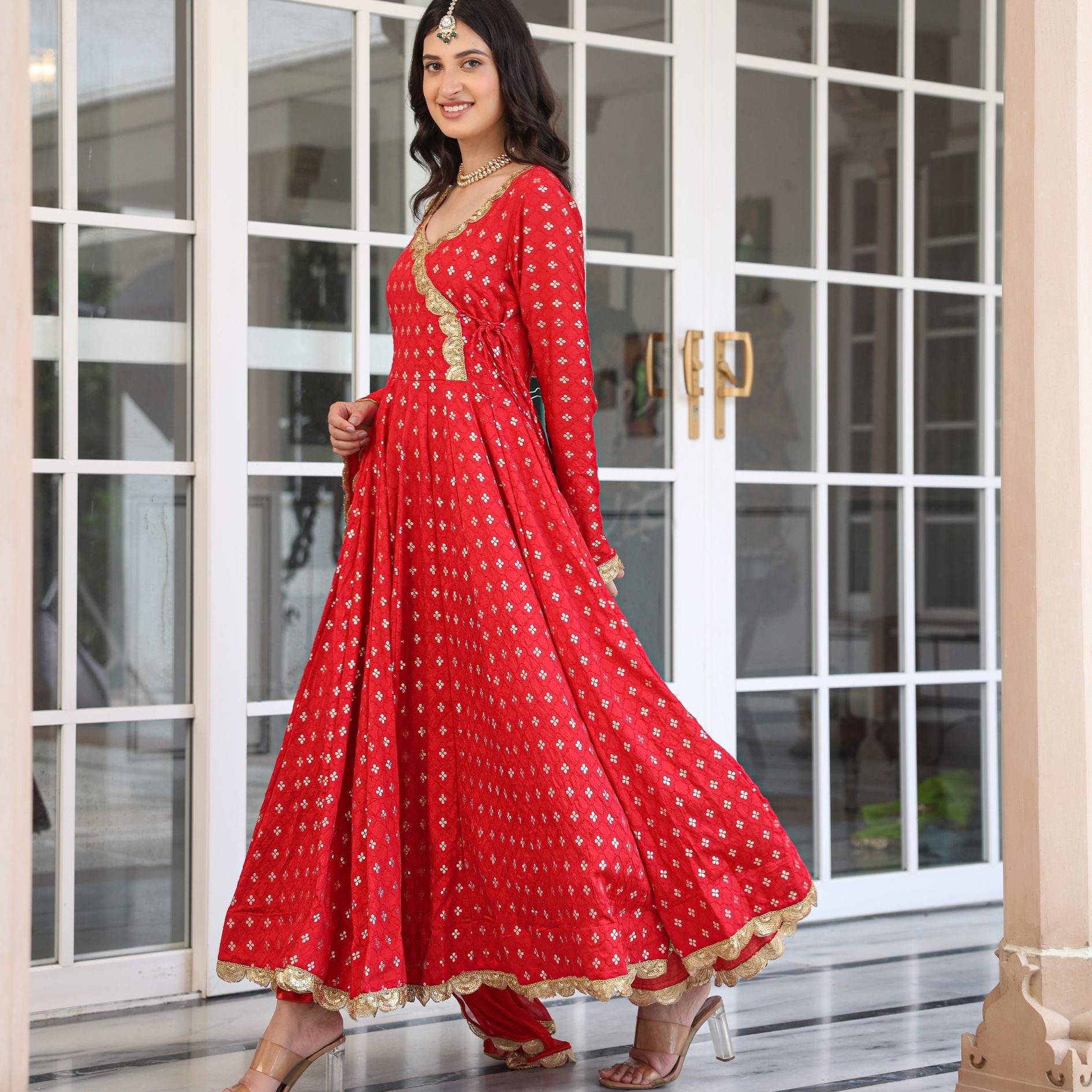 Karwachauth Red Jacquard Anarkali Suit Set