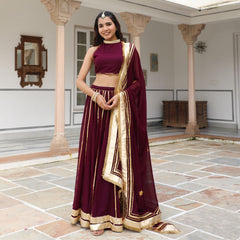 Violet Georgette Gota Work Lehnga Set