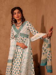 Aastha Floral Boota Hand Block Print Cotton Anarkali Set