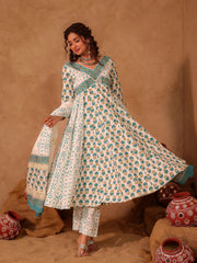 Aastha Floral Boota Hand Block Print Cotton Anarkali Set