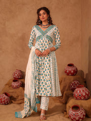 Aastha Floral Boota Hand Block Print Cotton Anarkali Set