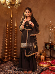 Asheera Black Gota Work Cotton Sharara Set