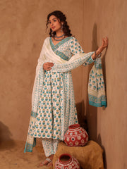 Aastha Floral Boota Hand Block Print Cotton Anarkali Set