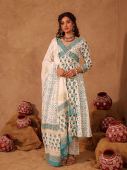 Aastha Floral Boota Hand Block Print Cotton Anarkali Set