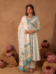 Aastha Floral Boota Hand Block Print Cotton Anarkali Set