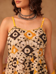 Aayana Geometric Chakra Hand Block Print Cotton Anarkali Set