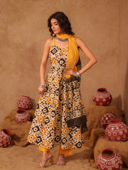 Aayana Geometric Chakra Hand Block Print Cotton Anarkali Set