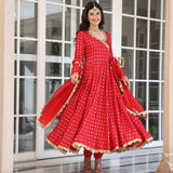 Karwachauth Red Jacquard Anarkali Suit Set