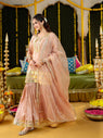 Golden Peach Satin Gota Work Sharara Suit Set with Dupatta