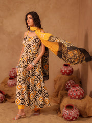 Aayana Geometric Chakra Hand Block Print Cotton Anarkali Set