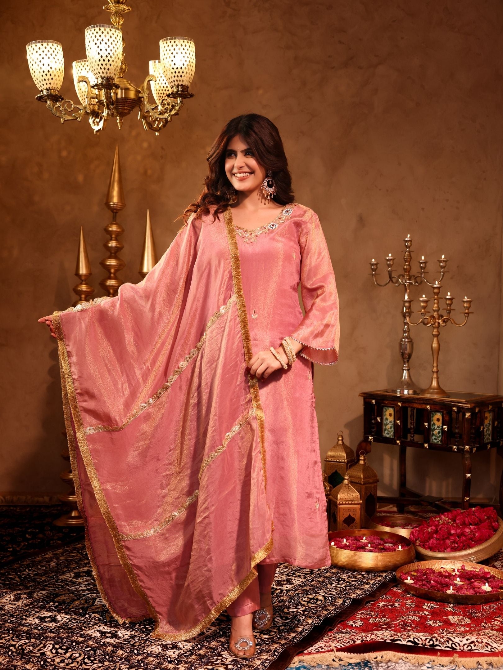 Ihita Pink Silk Hand Embroidery Suit Set