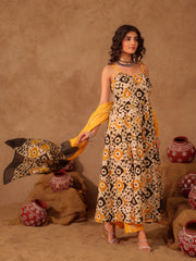 Aayana Geometric Chakra Hand Block Print Cotton Anarkali Set