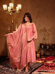 Ihita Pink Silk Hand Embroidery Suit Set