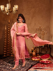 Ihita Pink Silk Hand Embroidery Suit Set